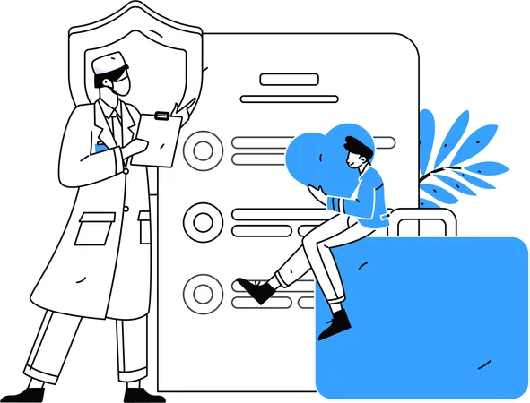 Doctor trying to save health of patient through body report generated  Illustration