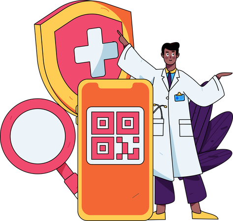 Doctor uses scanner to receive payments from patient  Illustration