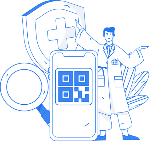 Doctor uses scanner to receive payments from patient  Illustration
