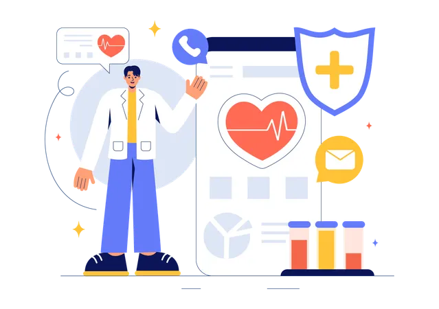 Doctor using health app  Illustration