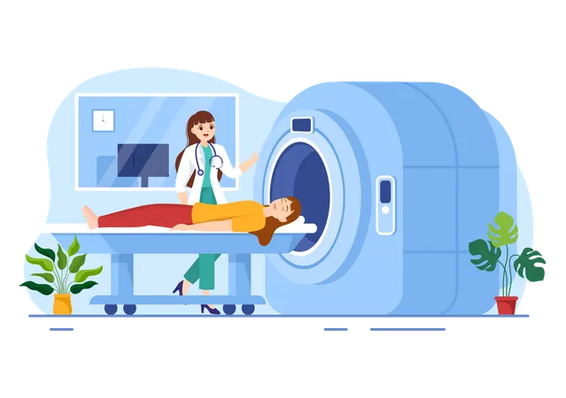 Doctor using MRI machine  イラスト