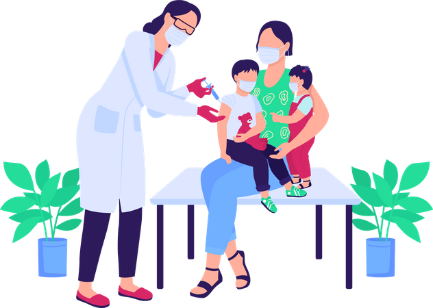 Doctor vaccinating children  Illustration