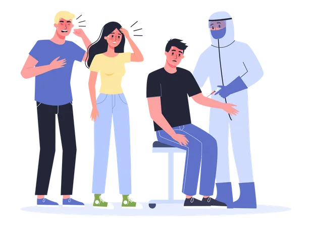 2019 N Co V Symptoms And Treatment Coronovirus Alert Doctor In Special Equipment Making A Vaccine Injection To Infected Man Isolated Vector Illustration In Cartoon Style Illustration