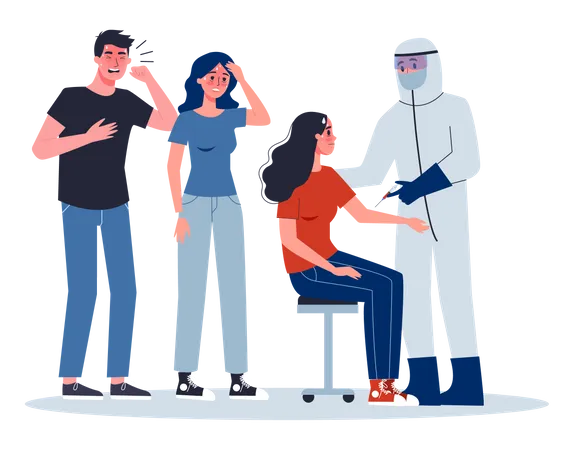 2019 N Co V Symptoms And Treatment Coronovirus Alert Doctor In Special Equipment Making A Vaccine Injection To Infected Woman Isolated Vector Illustration In Cartoon Style Illustration