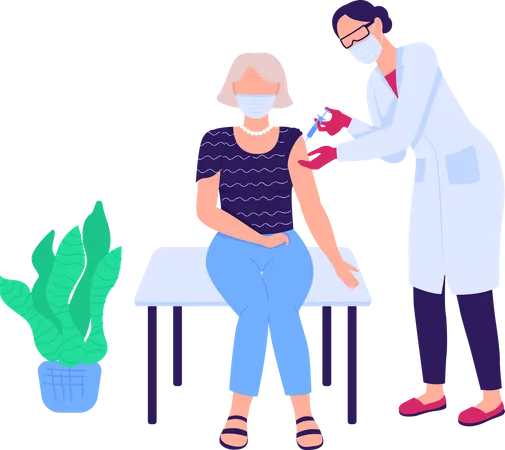 Doctor Vaccinating Woman Flat Color Vector Faceless Characters Drug Injection Therapist With Patient Vaccination Isolated Cartoon Illustration For Web Graphic Design And Animation Illustration