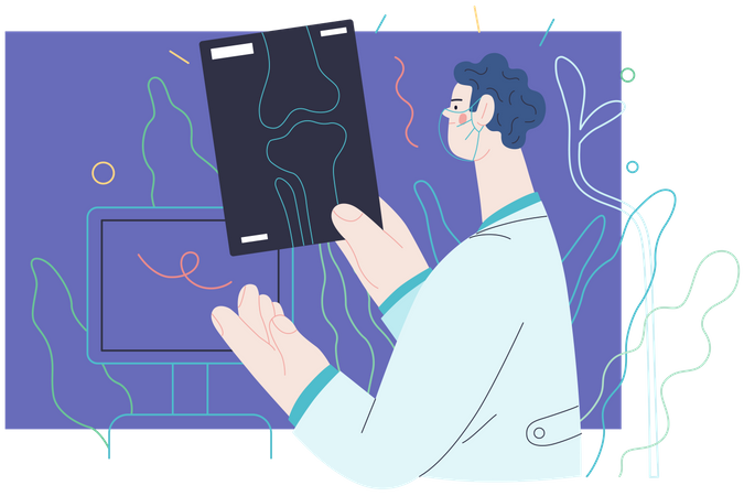 Doctor verifying patient X-ray report Illustration
