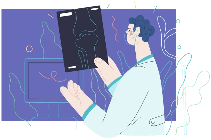 Doctor verifying patient X-ray report Illustration
