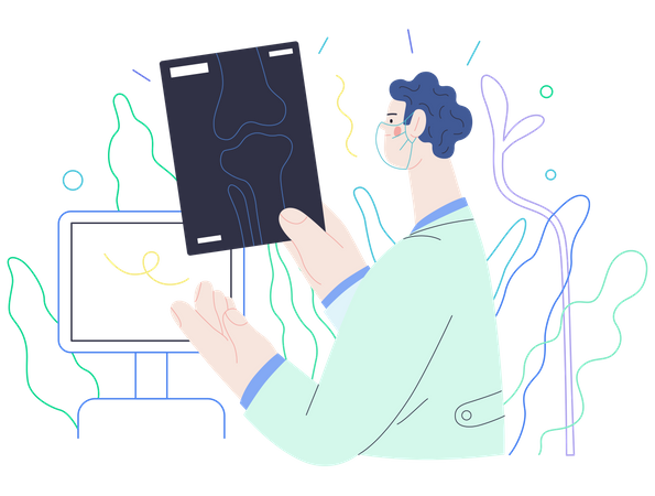 Doctor verifying patient X-ray report  Illustration