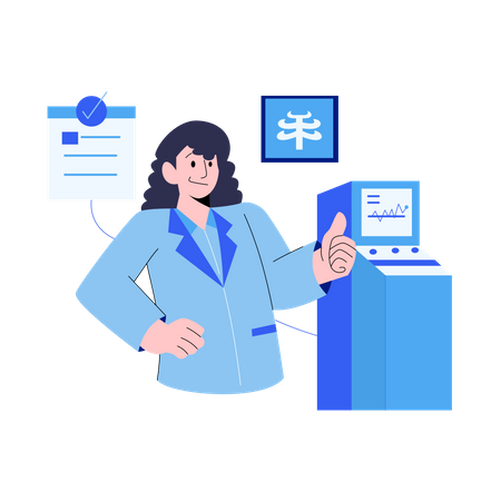 Doctor verifying patient X-ray report  Illustration