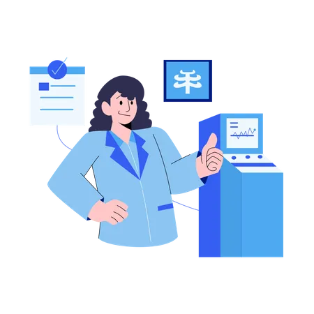 Doctor verifying patient X-ray report  Illustration