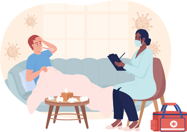 Doctor visiting patient with viral disease  Illustration