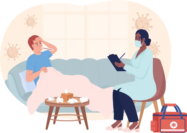 Doctor visiting patient with viral disease  Illustration