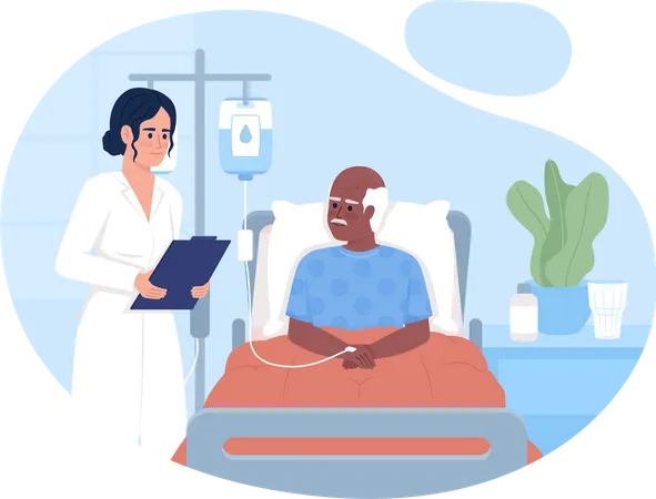 Doctor visiting senior patient in ward Illustration