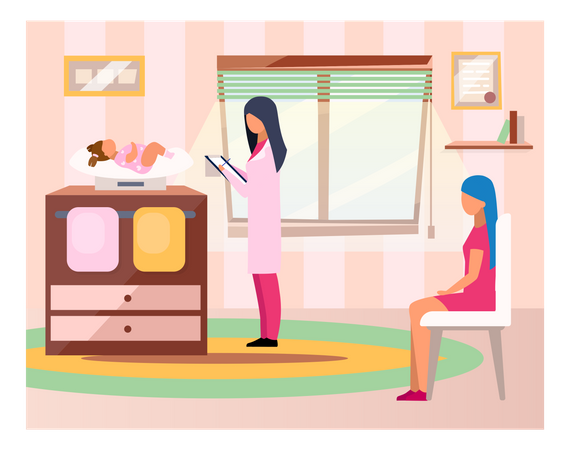 Doctor weighting baby  イラスト