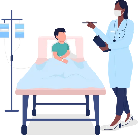 Doctor With Child Patient Flat Color Vector Faceless Character Medical Treatment Recovery In Hospital Healthcare Isolated Cartoon Illustration For Web Graphic Design And Animation Illustration