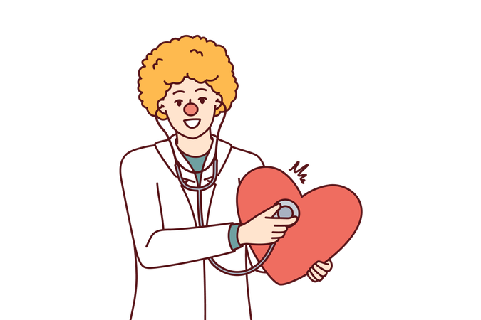 Doctor with clown haircut holds stethoscope  Illustration