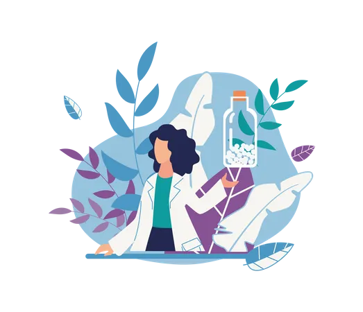 Women Doctor Holding Medicine Bottle Illustration