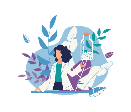 Doctor with cure pills  Illustration