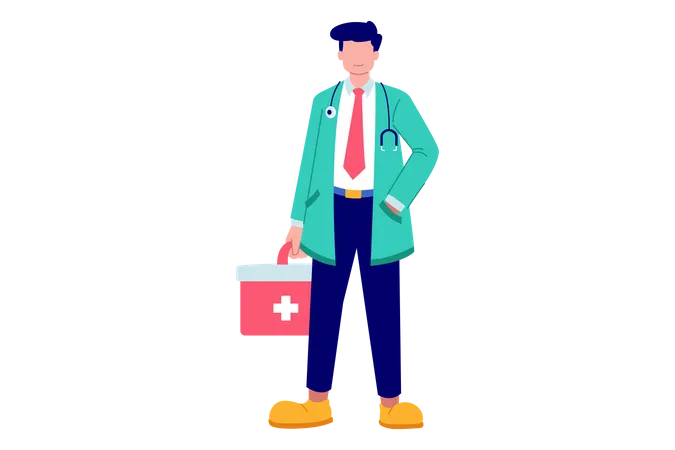 Doctor with first aid kit  Illustration
