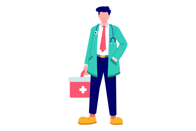 Doctor with first aid kit  Illustration