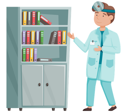 Doctor with forehead reflector  Illustration