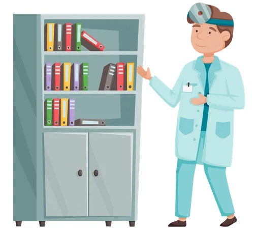 Doctor with forehead reflector  Illustration