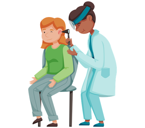 Doctor with forehead reflector examines patient  Illustration