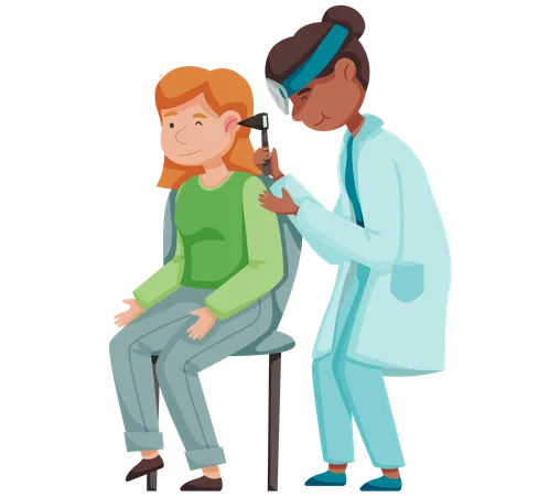 Doctor with forehead reflector examines patient  Illustration