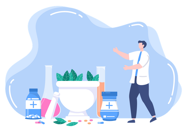 Doctor with herbal medicines Illustration