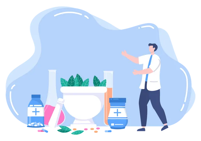 Doctor with herbal medicines Illustration