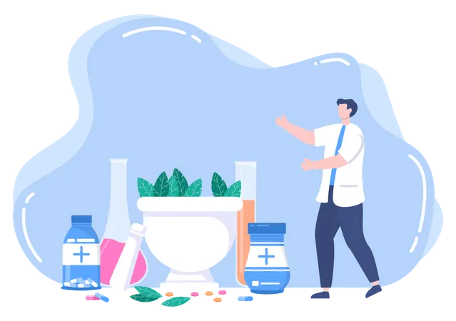 Doctor with herbal medicines  Illustration