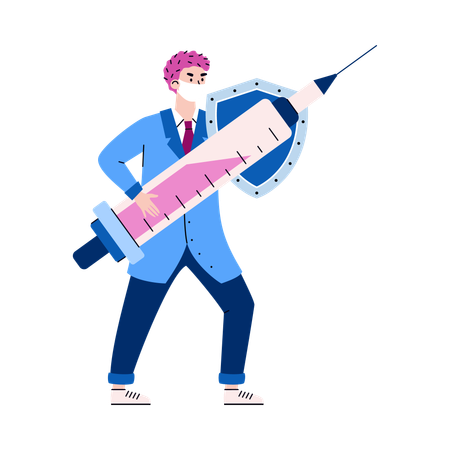 Doctor with injection syringe and shield  Illustration