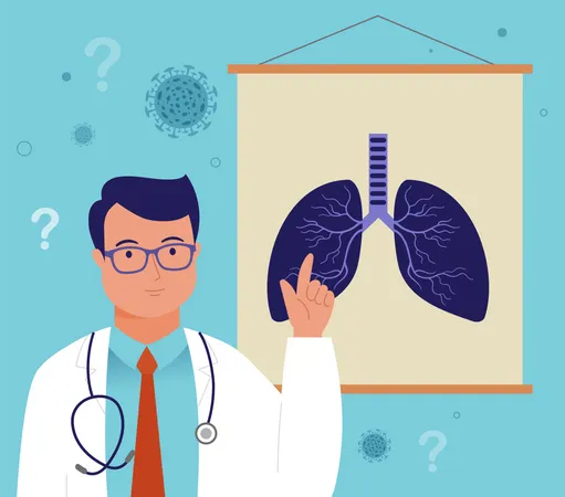 Doctor with lungs sign board  イラスト