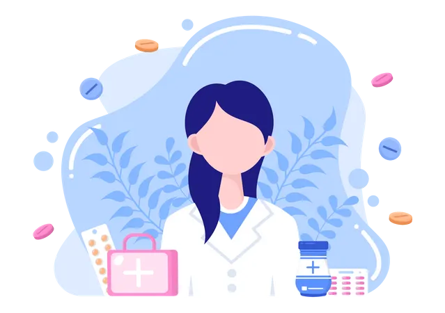 Doctor with medicines and pills Illustration