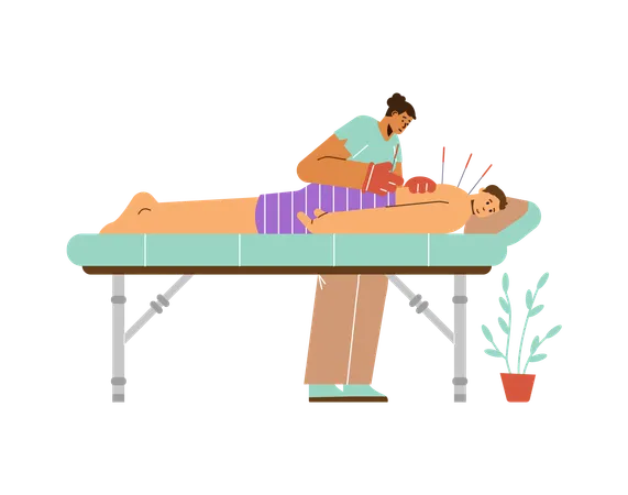 Doctor with needles giving acupuncture treatment  Illustration