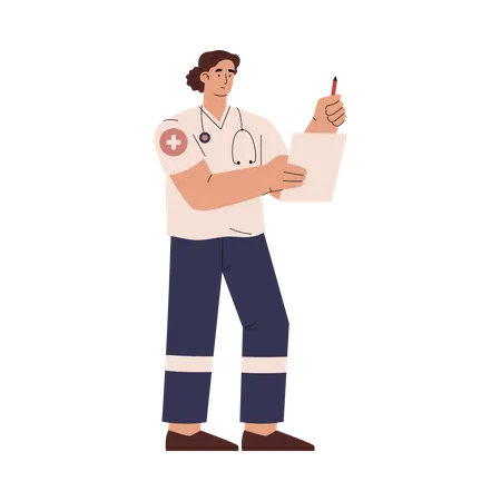 Doctor Or Nurse In Uniform With Stethoscope And Notes Sheet Flat Vector Illustration Healthcare Concept Ambulance Emergency Service Paramedic Illustration