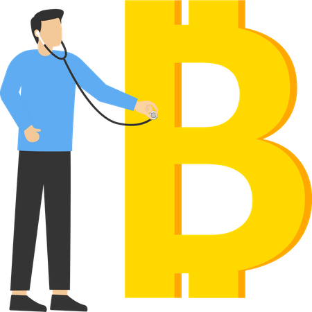 Doctor with stethoscope to listen and analyze Bitcoin money symbol  Illustration