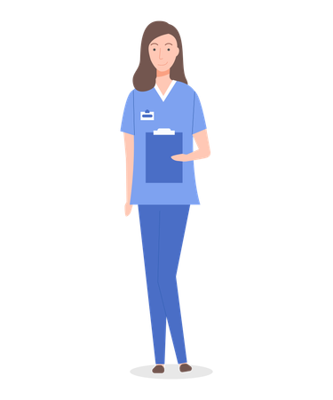 Doctor woman or nurse wearing medical suit holding clipboard with anamnesis  Illustration