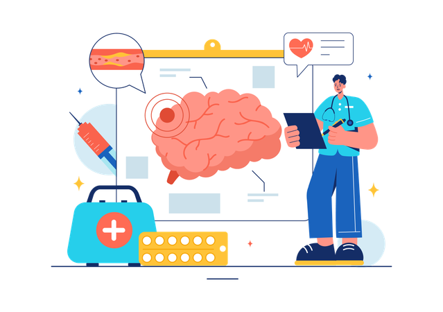 Doctor work on human brain research  Illustration