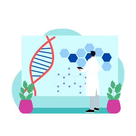Young doctor research on dna Illustration