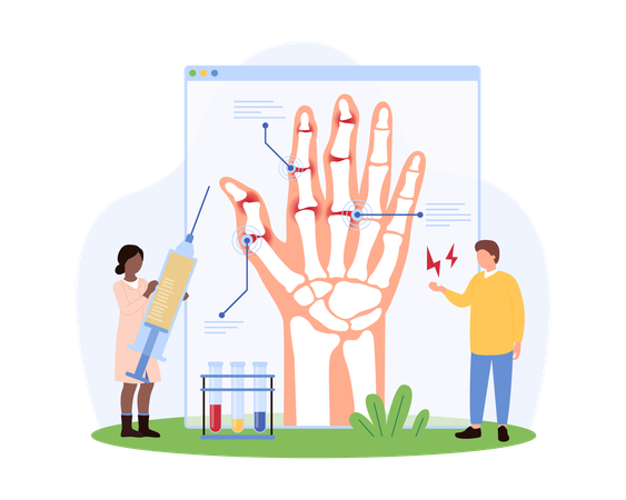 Doctor working on hand xray analysis  Illustration
