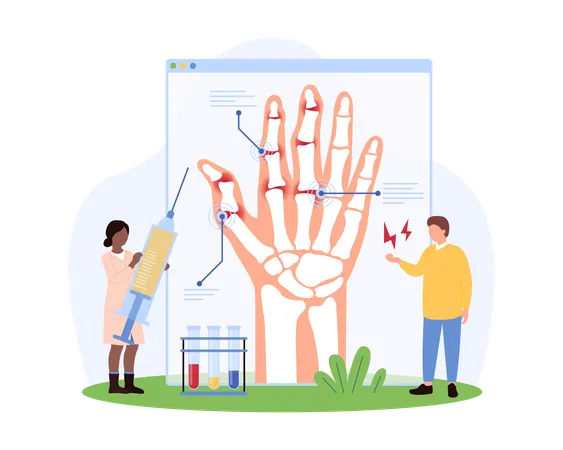 Doctor working on hand xray analysis  Illustration