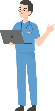 Doctor working on laptop Illustration