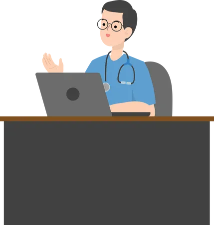 Doctor working on laptop  Illustration