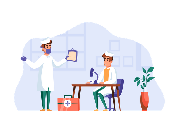 Doctor working with microscope  일러스트레이션