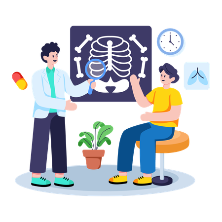 Doctor working with X Ray Report  Illustration