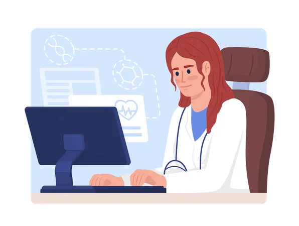 Doctor works on computer  Illustration