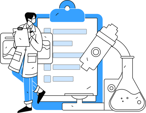 Doctor write analysis of chemicals experimented  Illustration