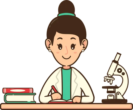 Doctor writing down analysis report of experiment performed  Illustration