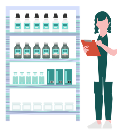 Doctor Writing List Of Medicines On The Rack  Illustration
